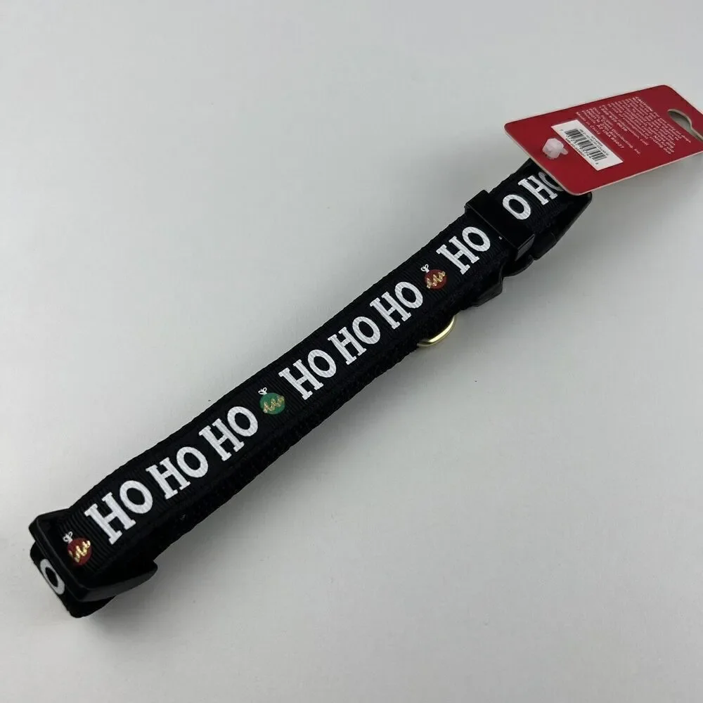 Merry & Bright Adjustable Holiday Themed Dog Collar.  “Ho Ho Ho” Black Size M